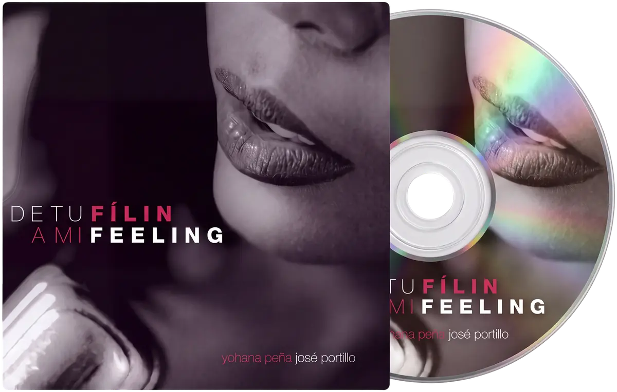 De tu Fílin a mi Feeling, álbum de Yohana Peña y José Portillo: portada con el CD saliendo del sobre
