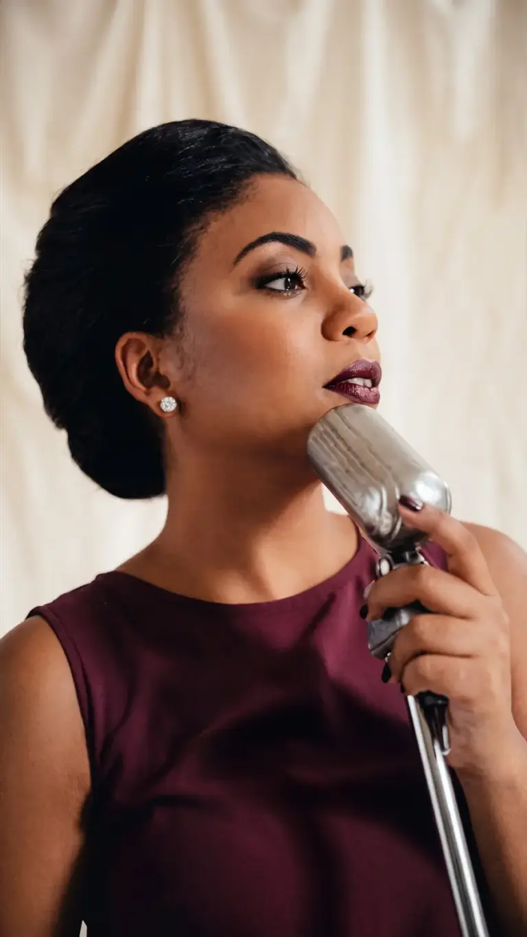 Portrait with the vintage microphone